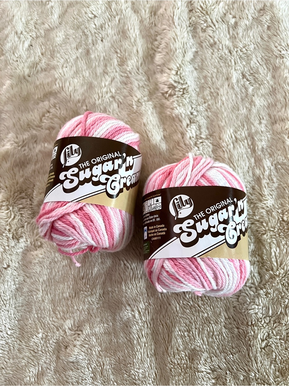 NWT LILY'S SUGAR n' CREAM Pink & White Cotton Yarn (2 Skiens)